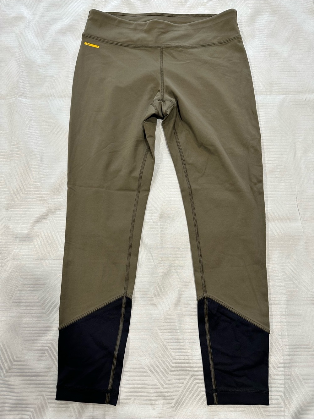 Lolë Parisia Ankle Leggings Olive Green Color Block LSW2705 Size S